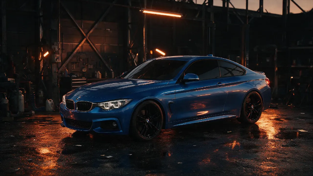 BMW 440i Coupe F32 in donkere tuningwerkplaats