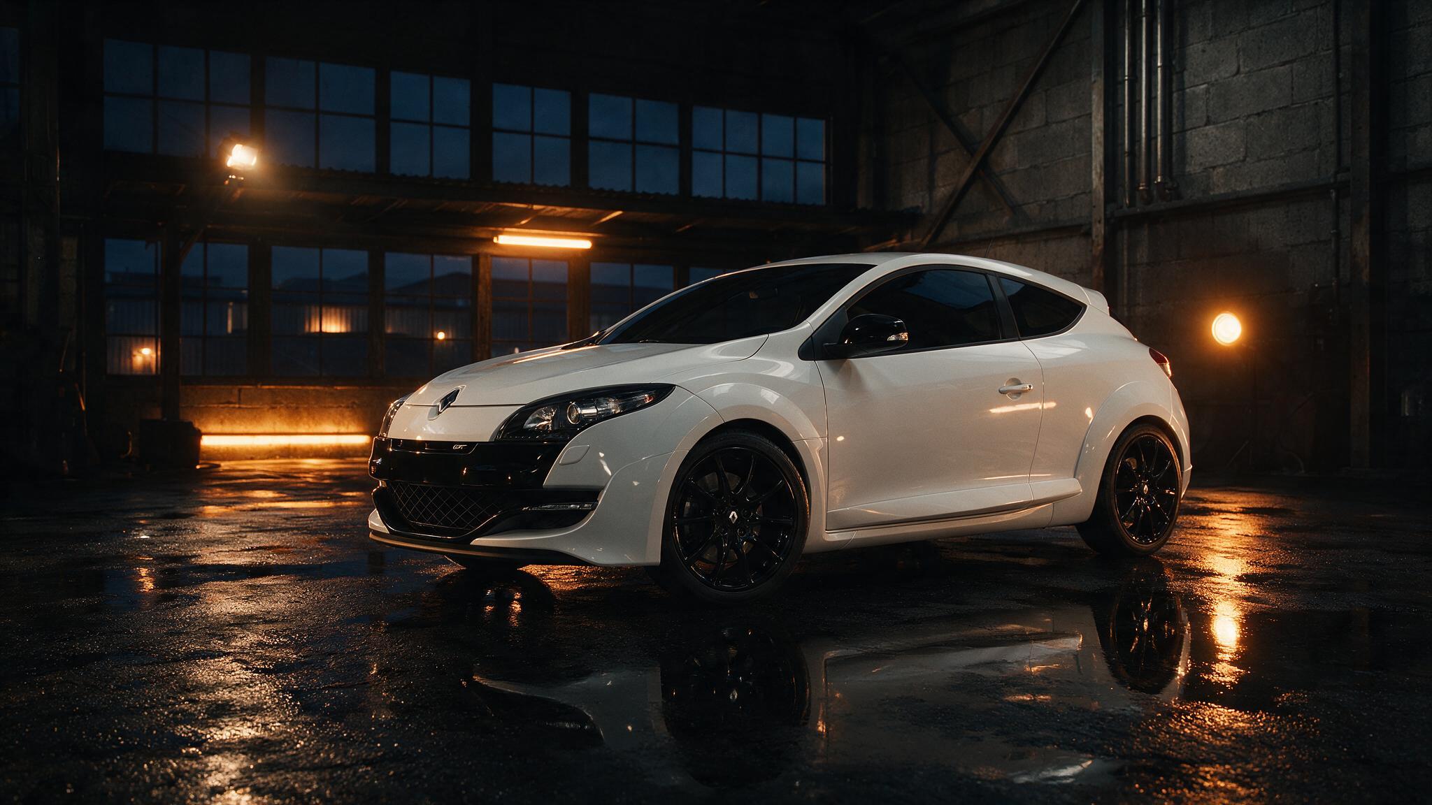 Renault Megane GT 2.0T in wit in de werkplaats