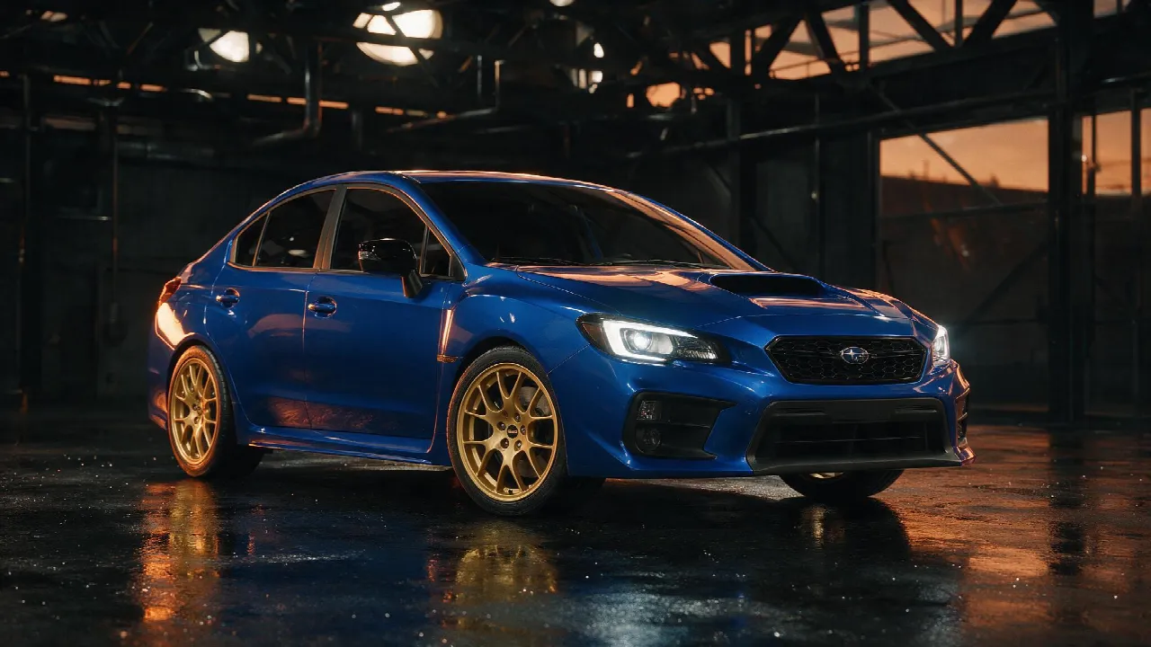 Subaru WRX in World Rally Blue in de werkplaats