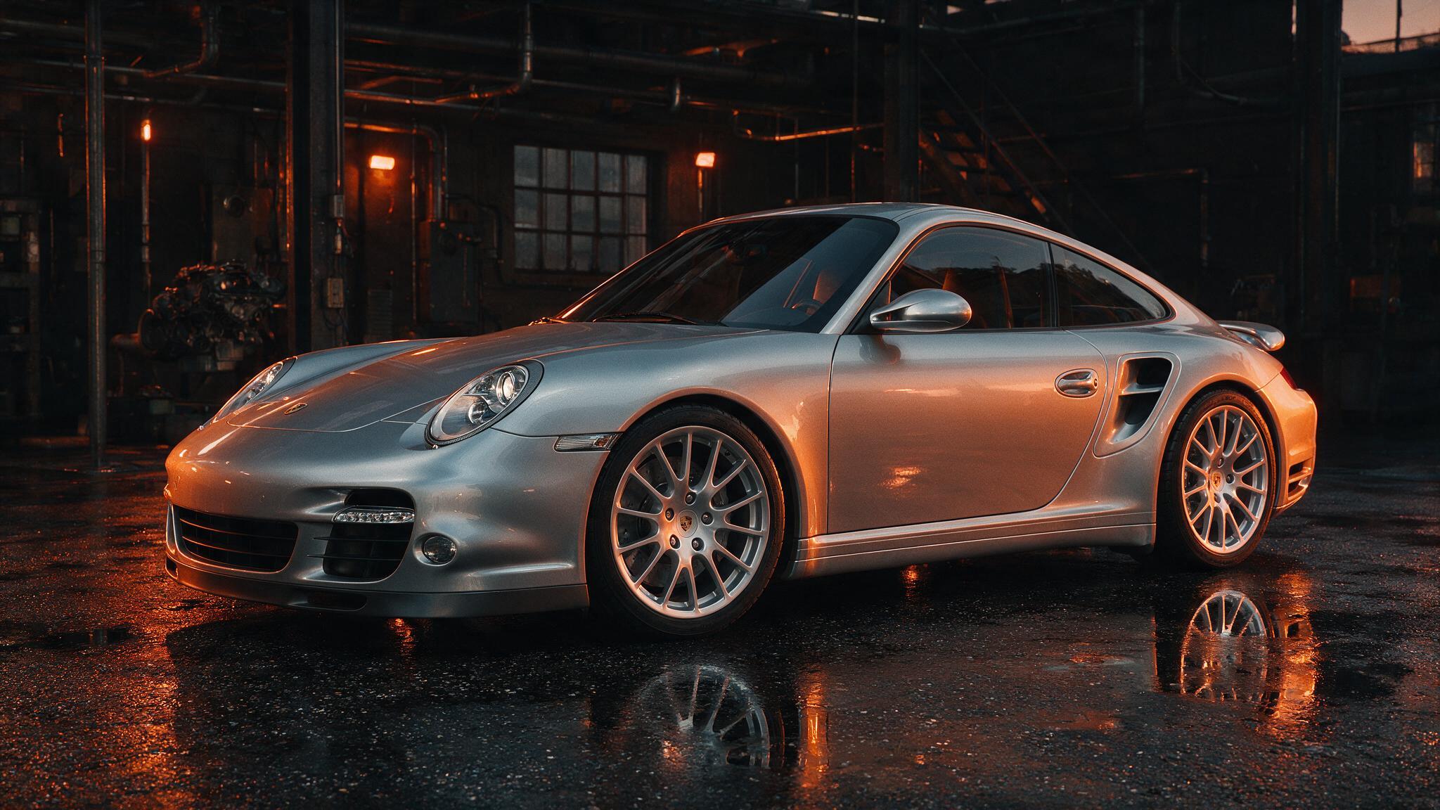 Porsche 911 Turbo 997 in zilver in de werkplaats