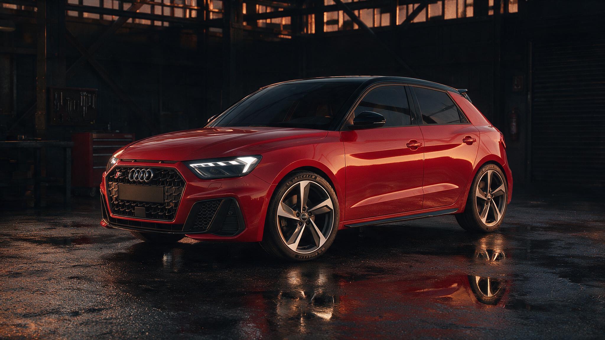 Audi A1 Sportback 40 TFSI in rood in de werkplaats