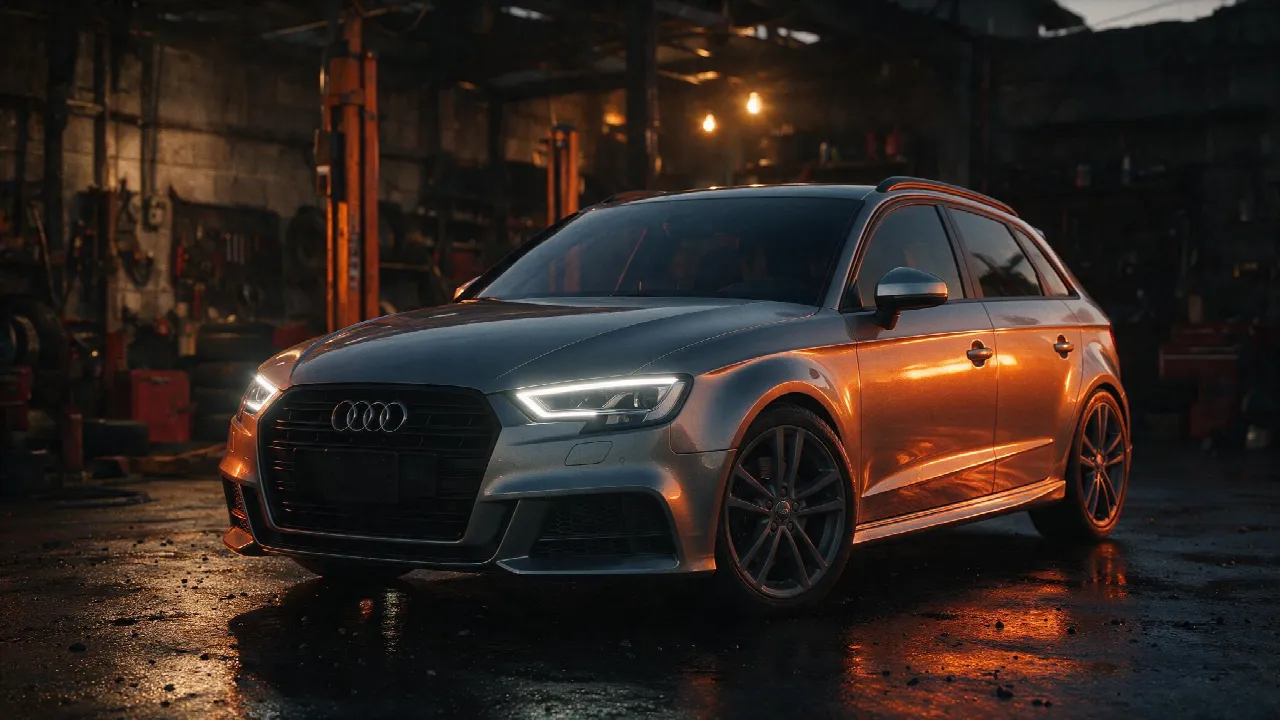 Audi A3 1.8 TFSI in een donkere werkplaats - chiptuning door JPT Performance