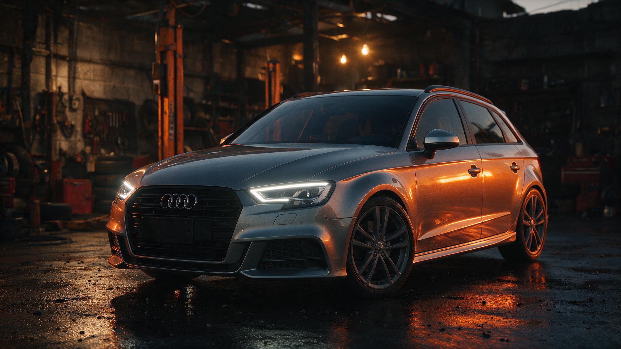 Audi A3 1.8 TFSI in een donkere werkplaats - chiptuning door JPT Performance