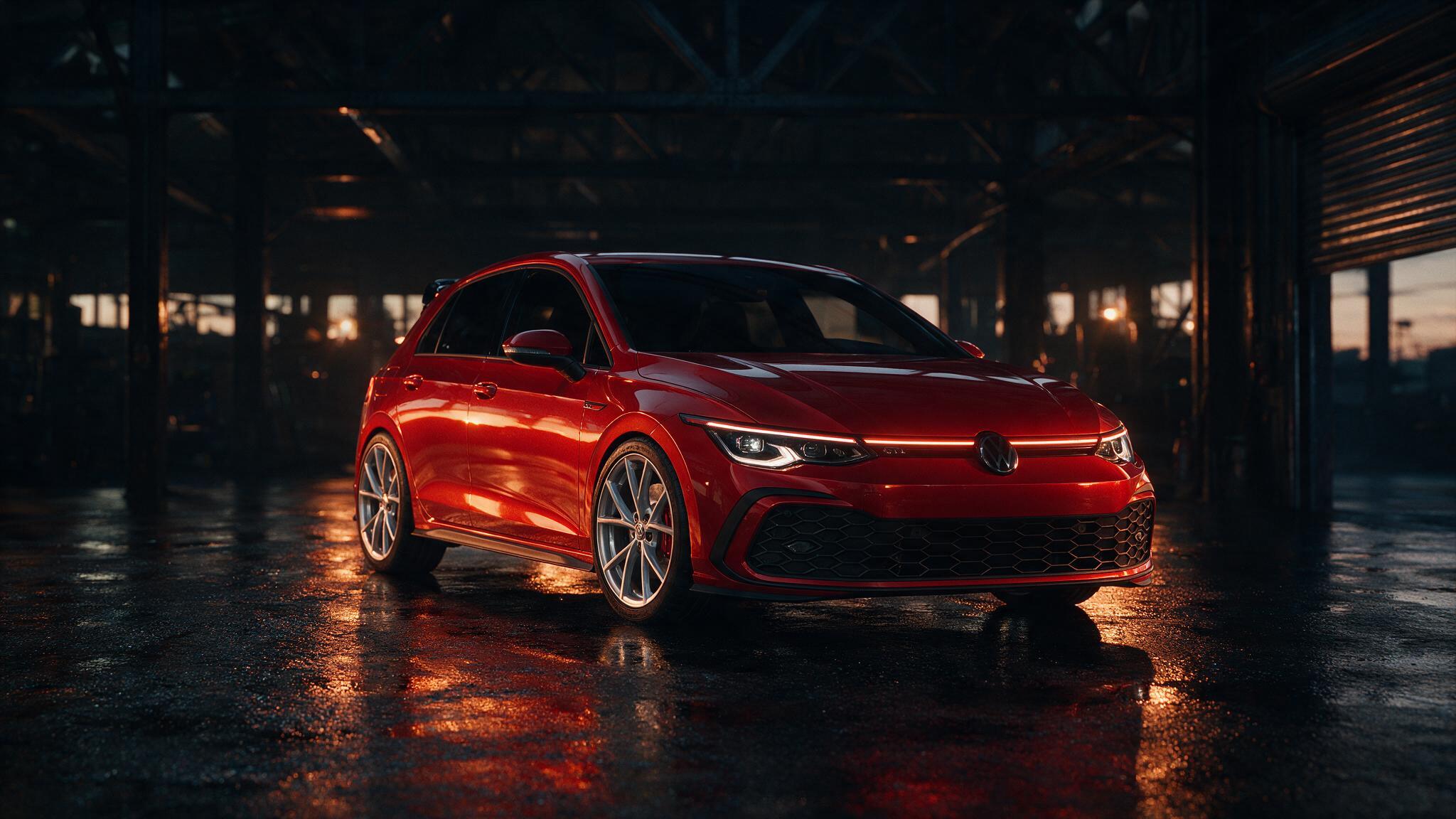 Volkswagen Golf 8 GTI in een donkere werkplaats - chiptuning door JPT Performance
