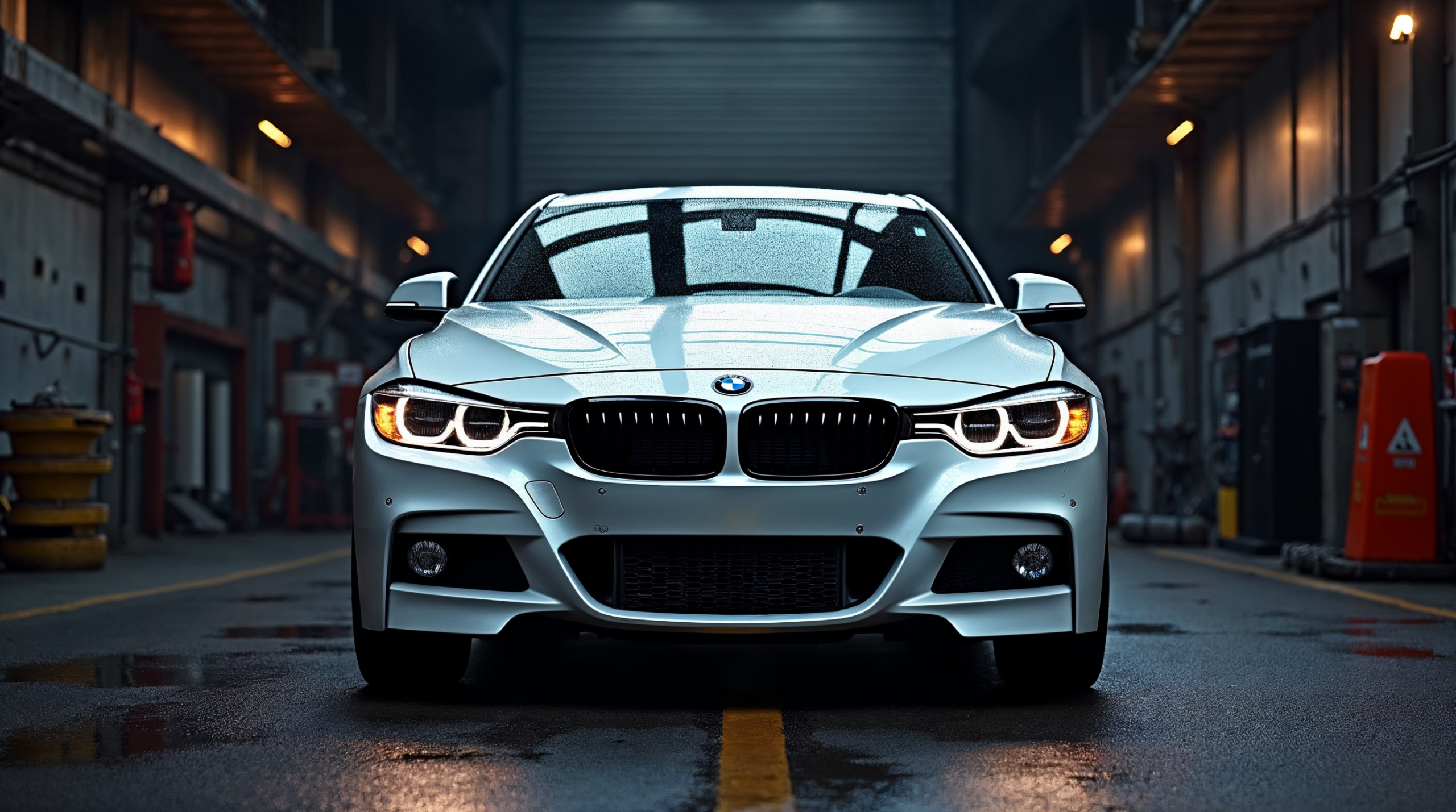 BMW 335d xDrive F30 in Alpine White in een tuningwerkplaats
