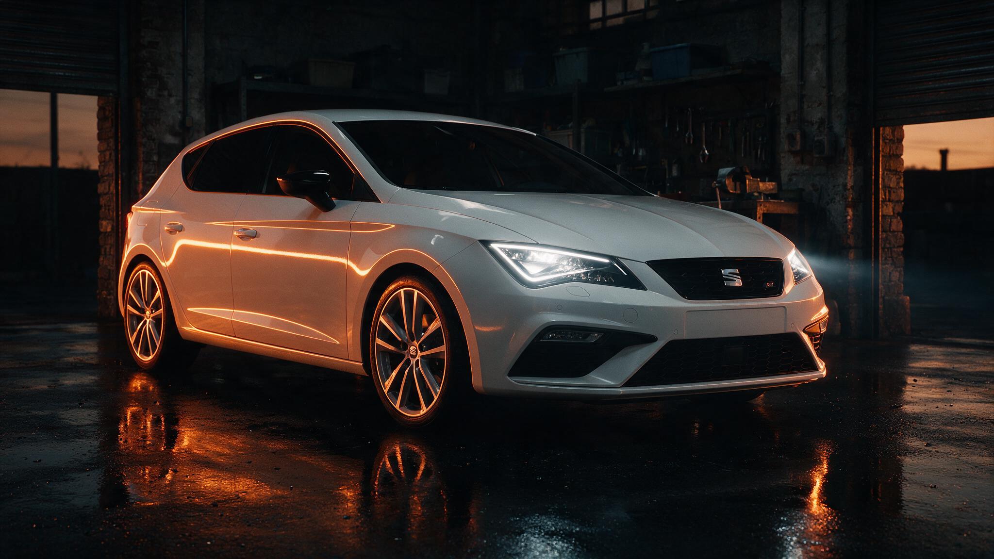 Seat Leon 2.0 TDI in een donkere werkplaats - chiptuning door JPT Performance