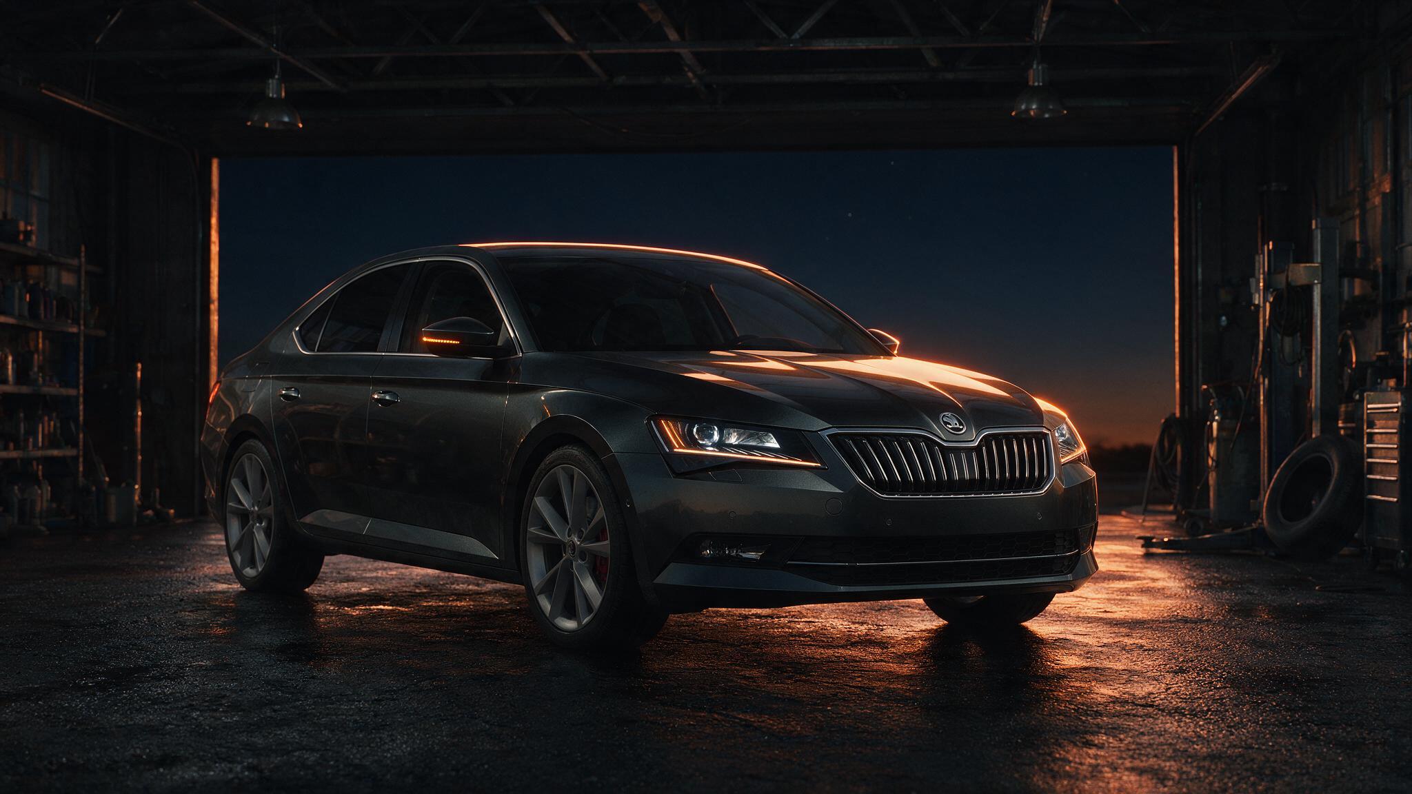 Skoda Superb 2.0 TDI in een donkere werkplaats - chiptuning door JPT Performance