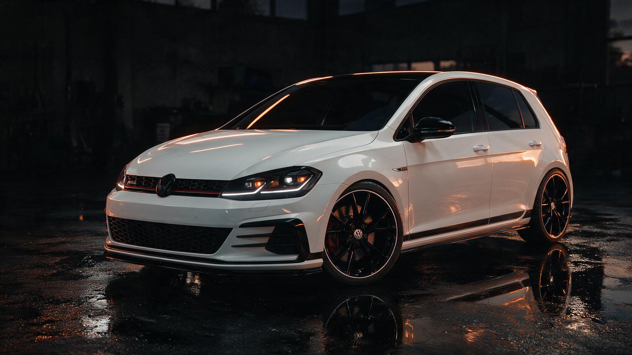 Volkswagen Golf GTI TCR in een donkere werkplaats