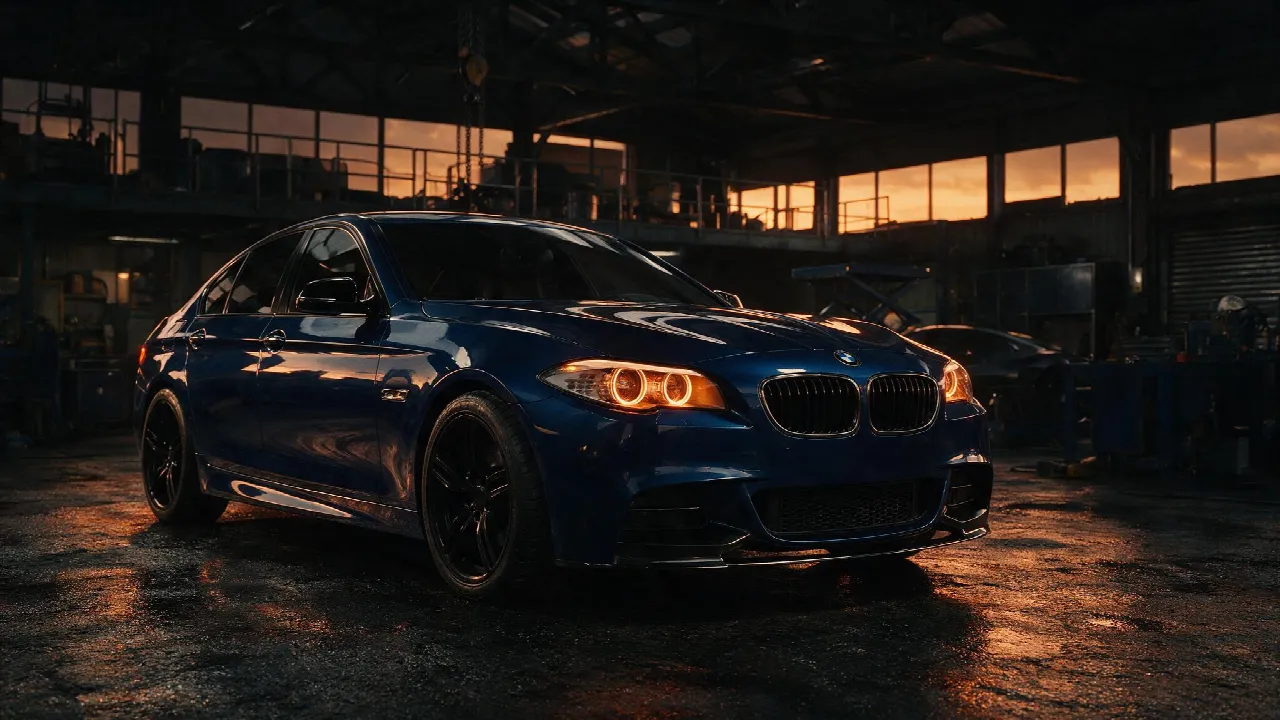 BMW 530d in een donkere werkplaats - chiptuning door JPT Performance