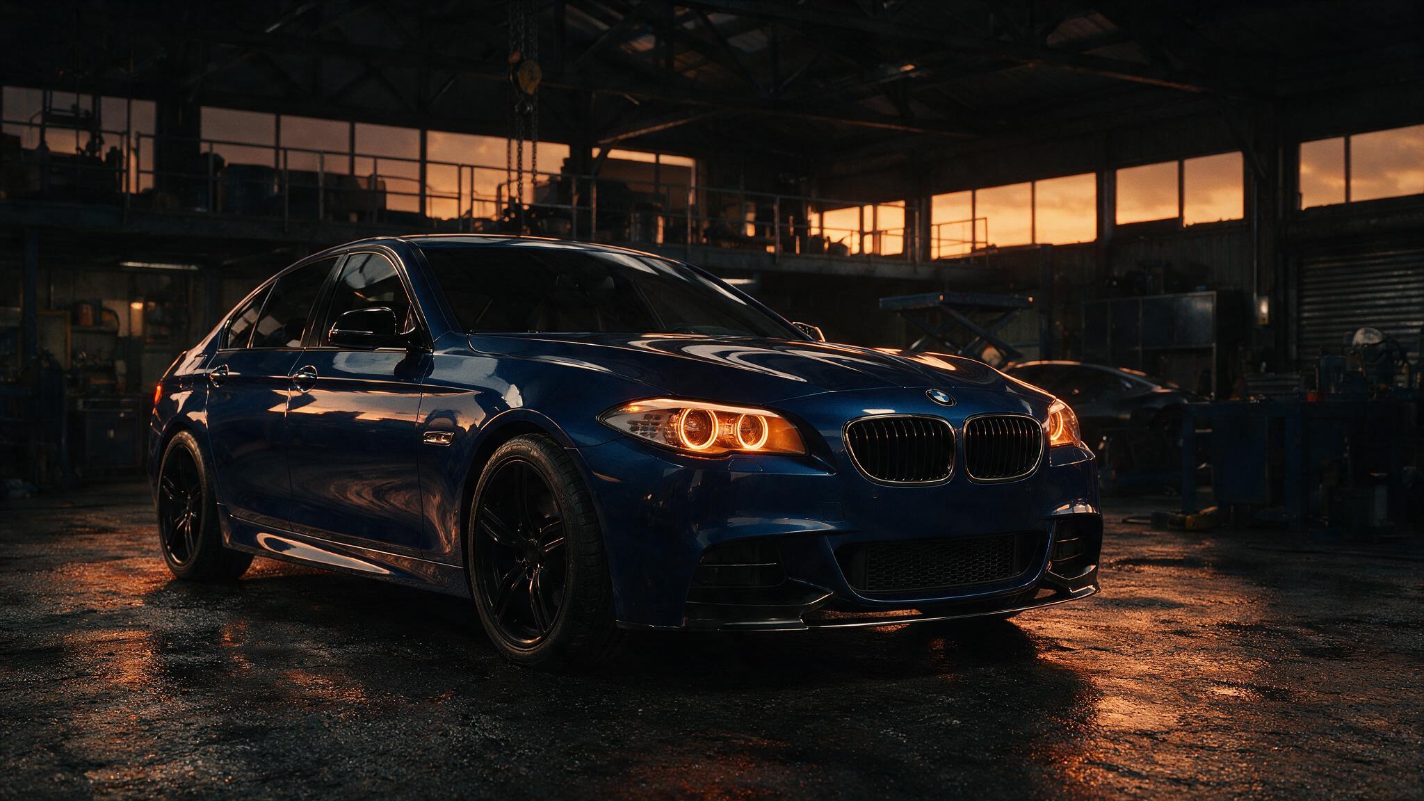 BMW 530d in een donkere werkplaats - chiptuning door JPT Performance