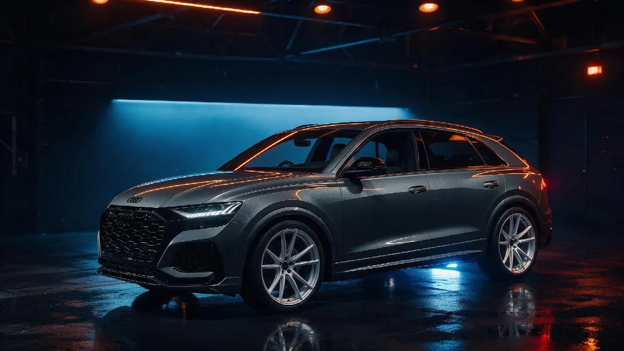 Audi Q8 50 TDI in donkere tuningwerkplaats