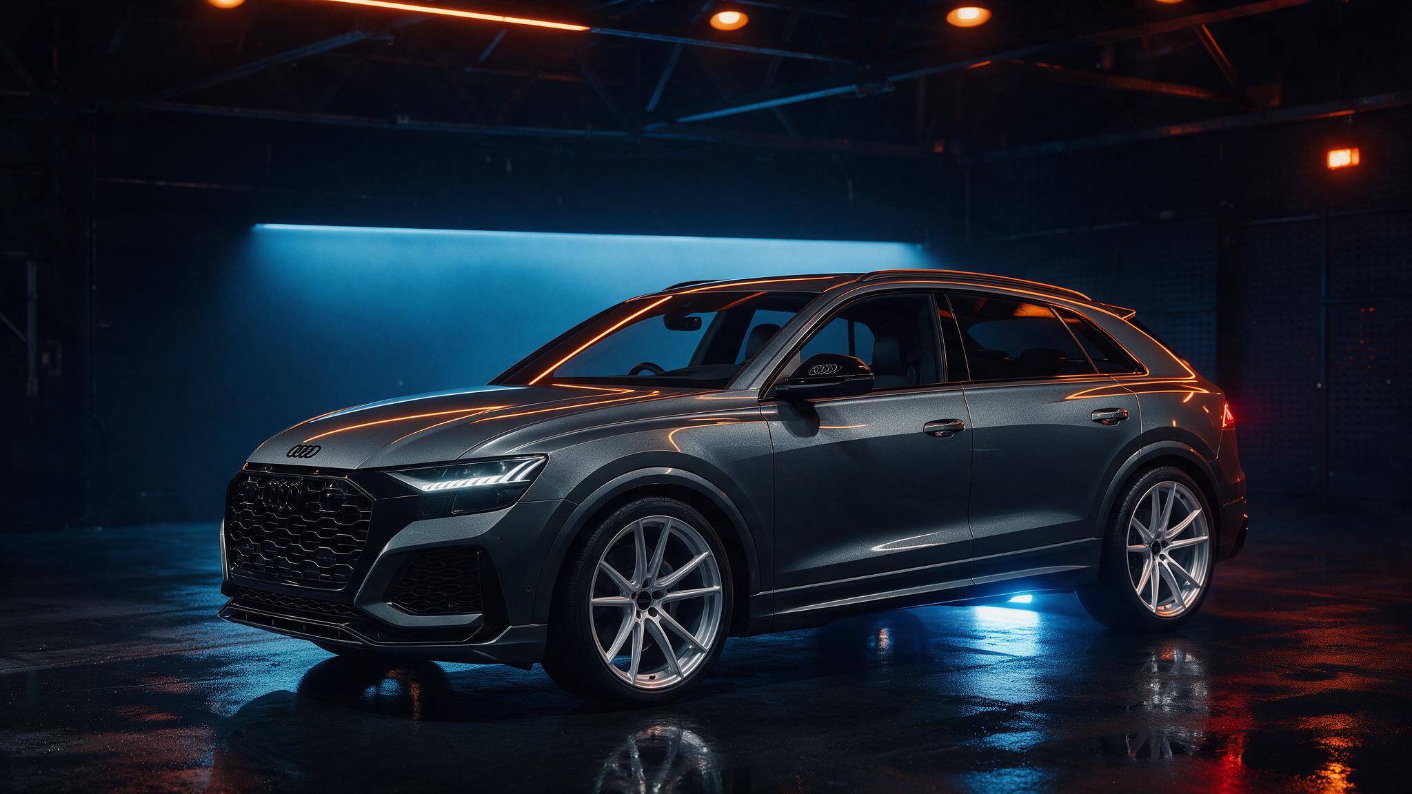 Audi Q8 50 TDI in donkere tuningwerkplaats