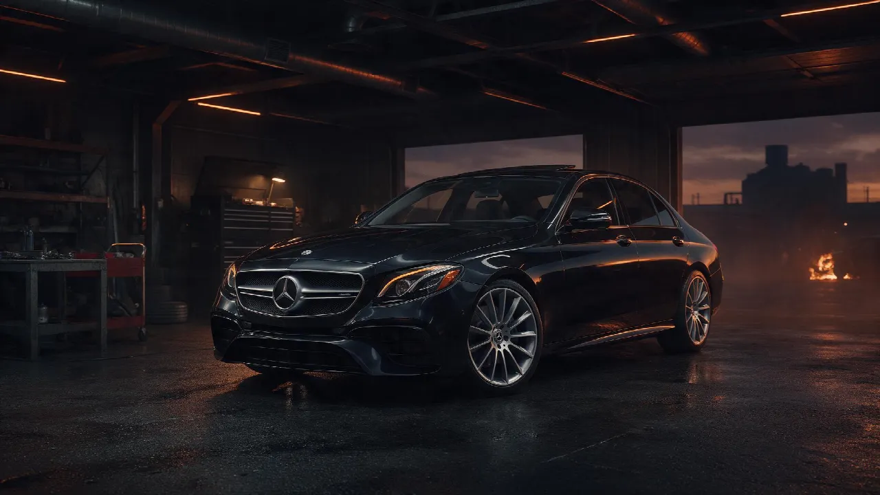 Mercedes-Benz E-Klasse W213 400d in donkere tuningwerkplaats