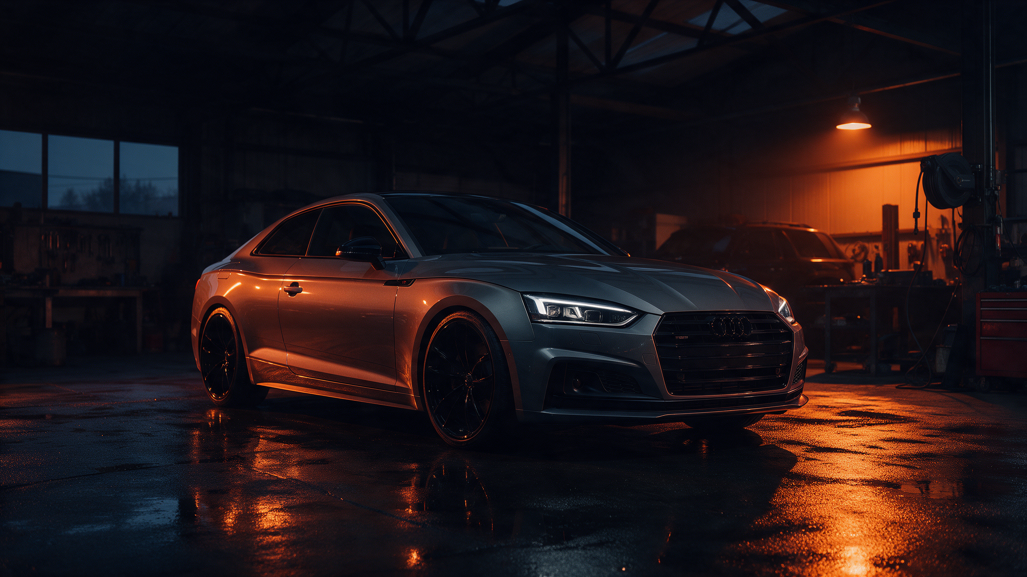 Audi A5 3.0 TFSI in een donkere tuningwerkplaats