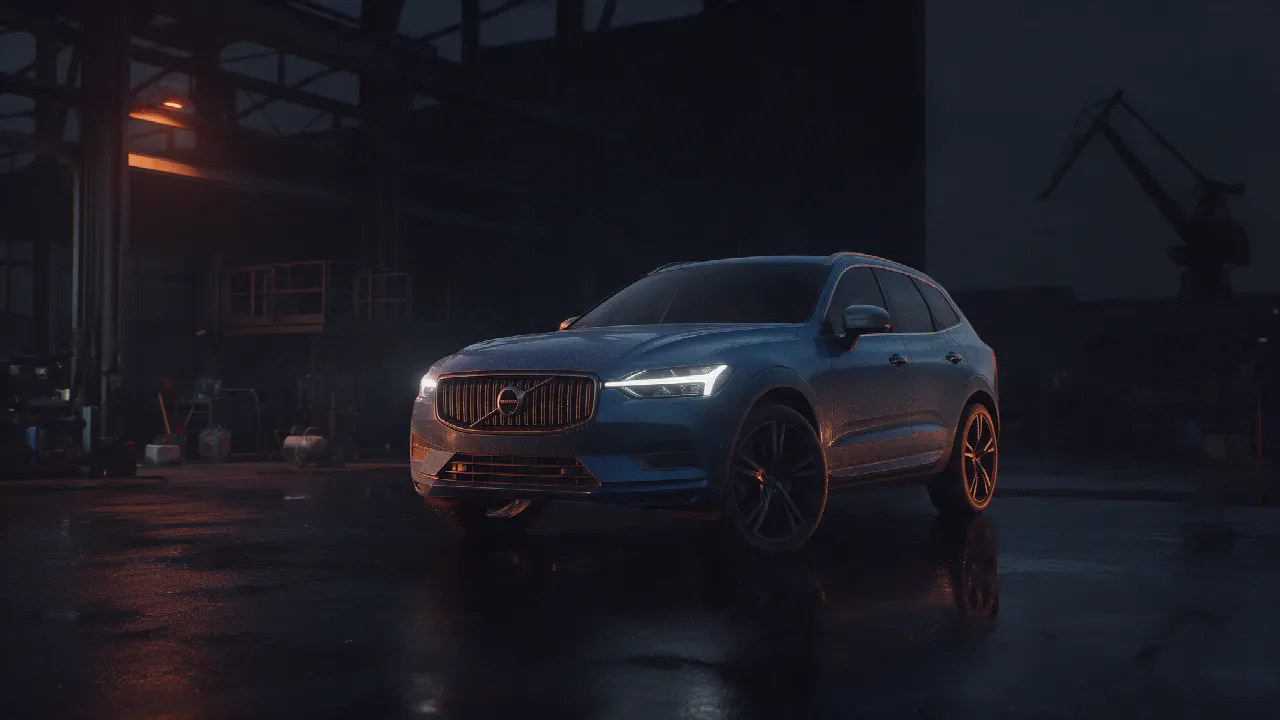 Volvo XC60 T4 in donkere werkplaats met oranje verlichting