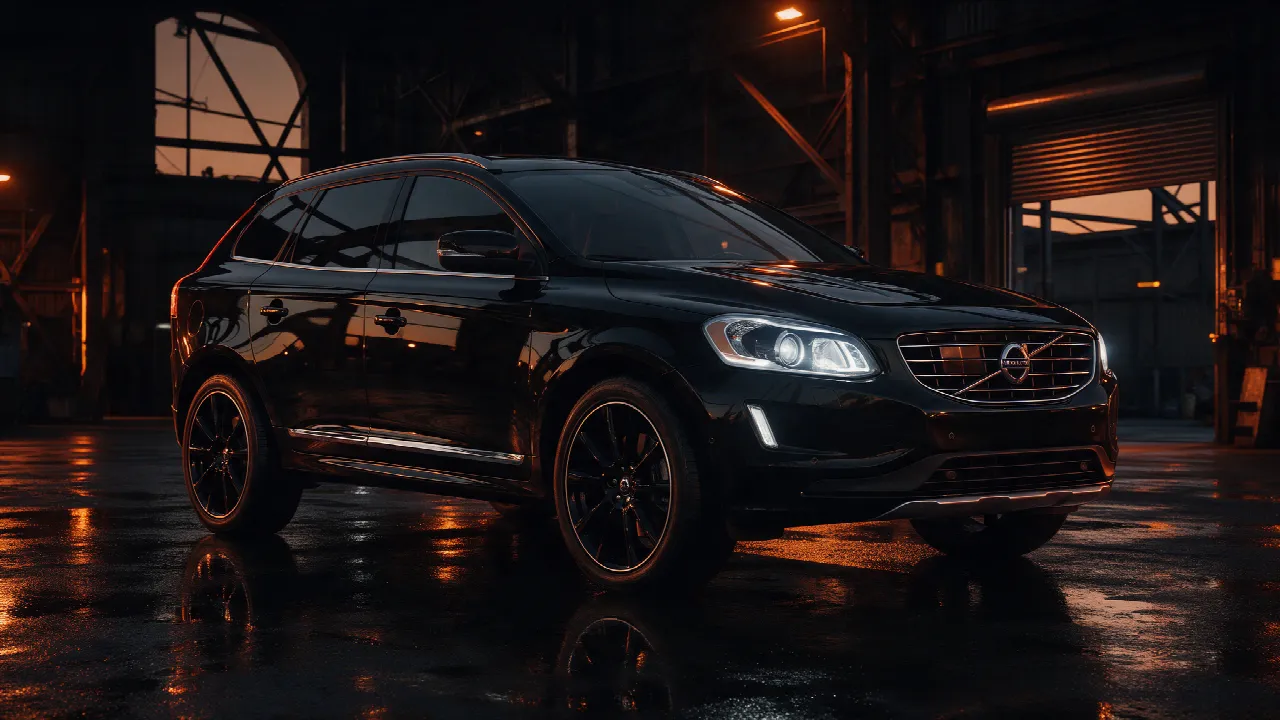 Volvo XC60 2.0T in donkere werkplaats met oranje verlichting