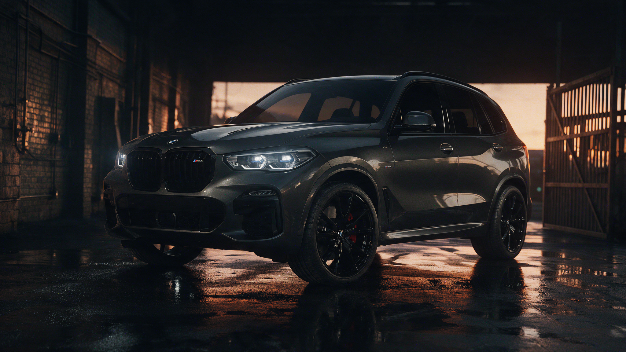 BMW X5 M50i in donkere werkplaats