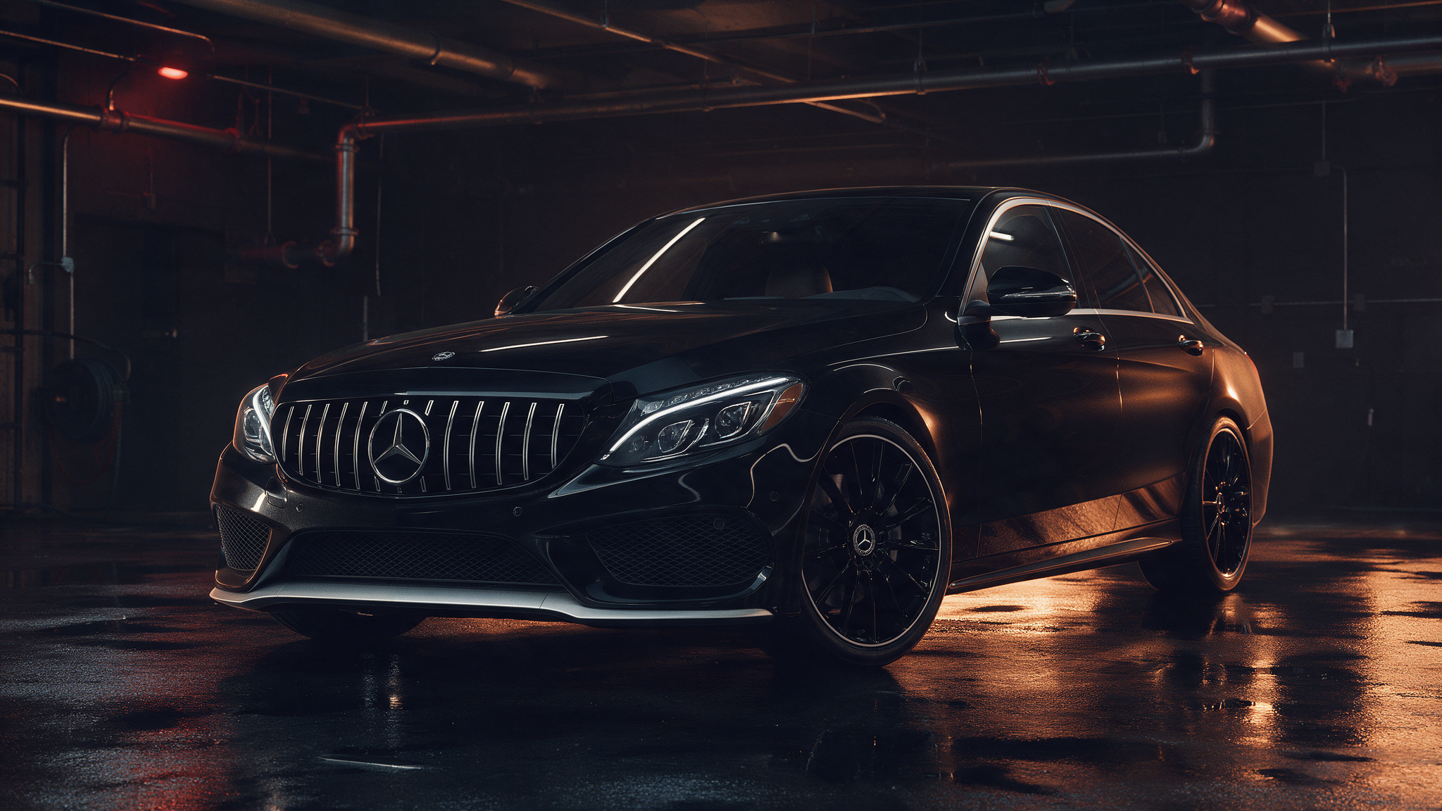 Mercedes-AMG C450 W205 in donkere werkplaats