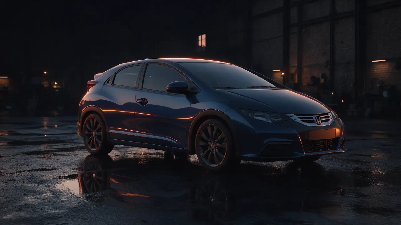 Honda Civic hatchback in donkere werkplaats