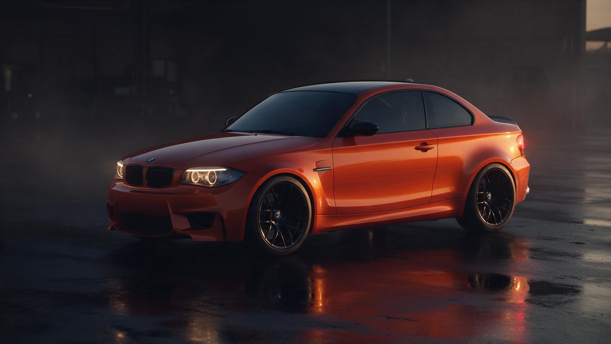 BMW 1M Coupé in donkere werkplaats