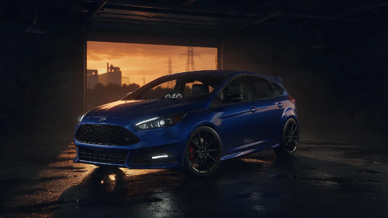 Ford Focus ST in donkere werkplaats
