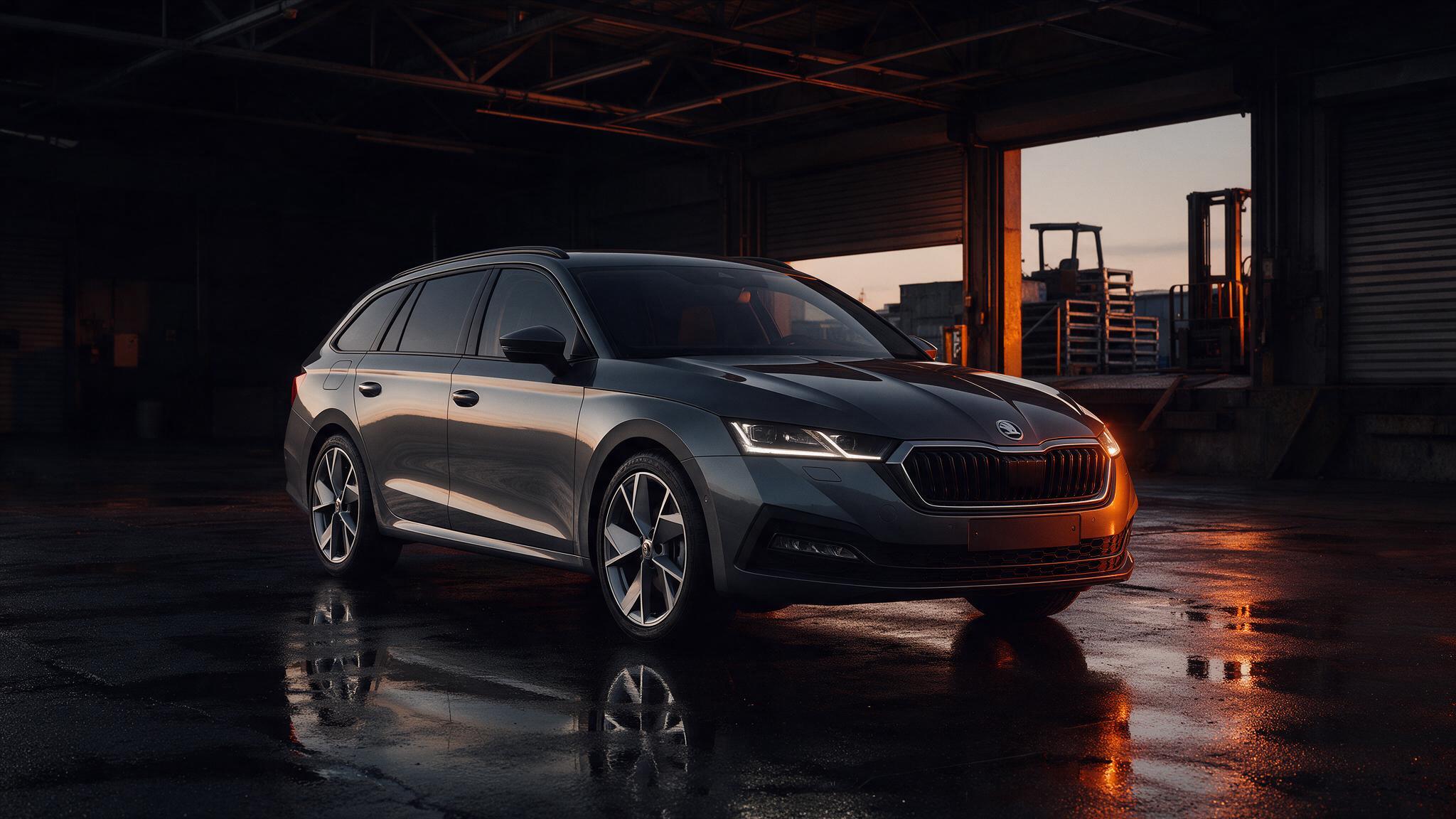Skoda Octavia Combi in donkere werkplaats