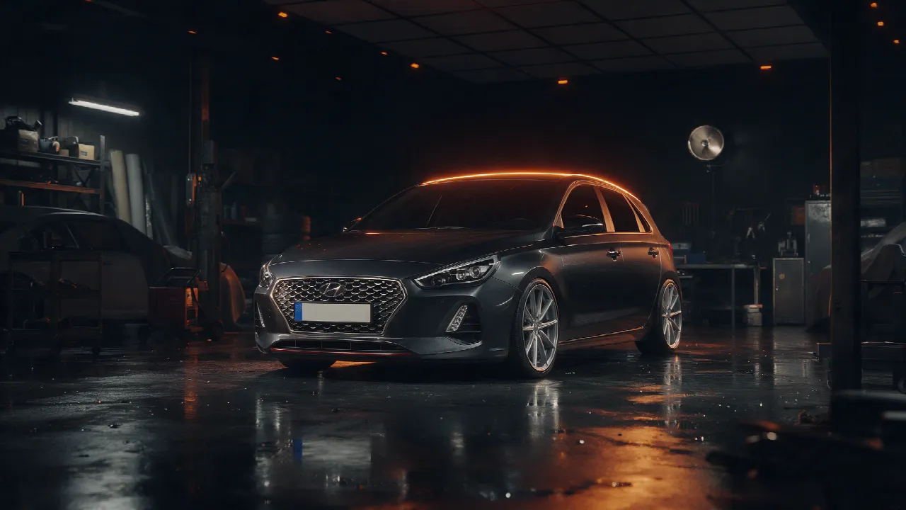 Hyundai i30 1.5 T-GDI in donkere werkplaats