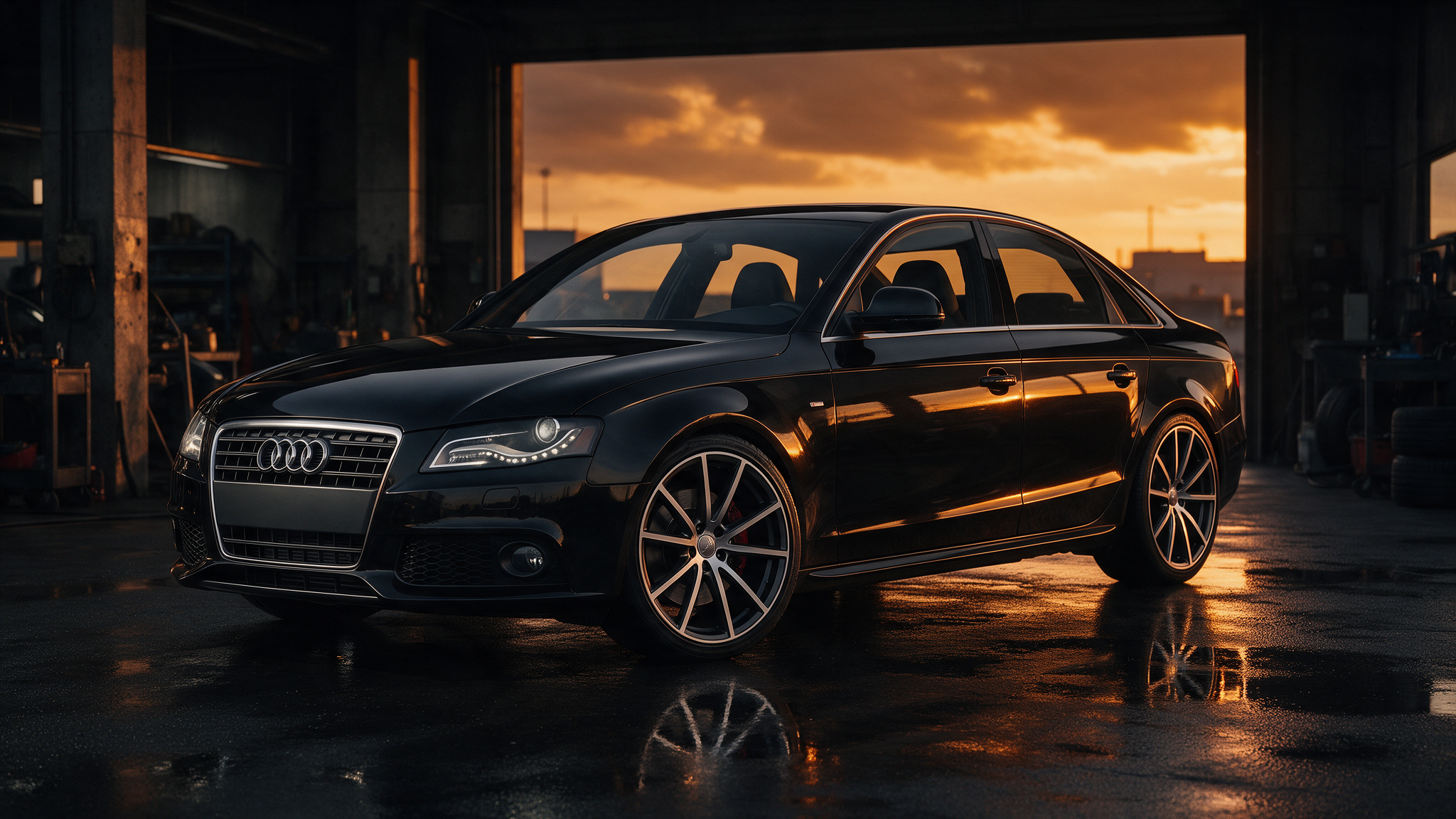 Audi A4 B8 3.0 TFSI in een donkere werkplaats