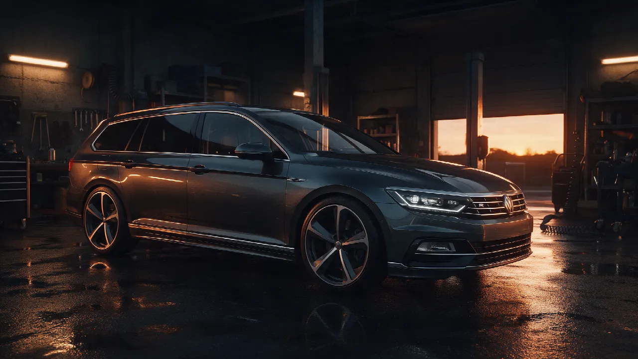 Volkswagen Passat B8 2.0 TSI in een donkere werkplaats
