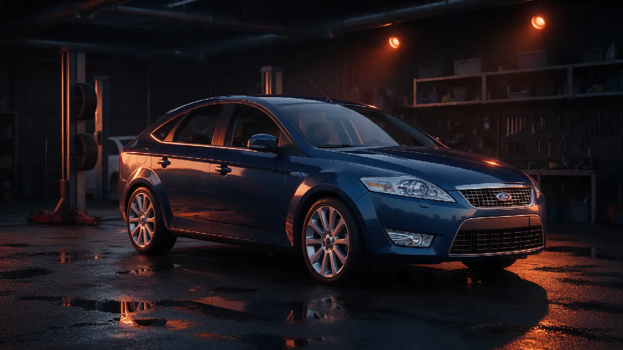 Ford Mondeo Mk4 2.5T in een donkere werkplaats