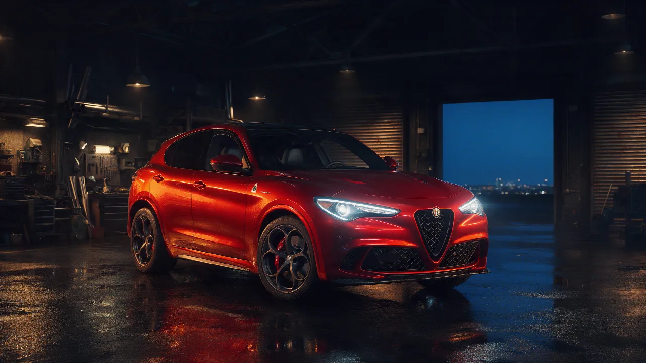 Alfa Romeo Stelvio 2.2 JTD in een donkere werkplaats
