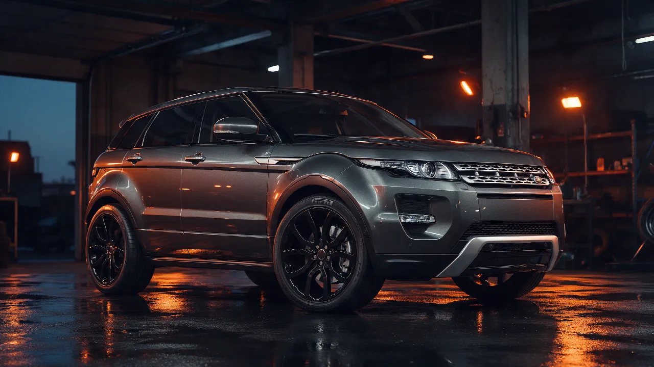 Range Rover Evoque 2.2 TD4 in een donkere werkplaats