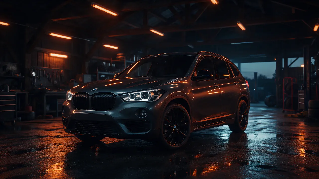 BMW X1 sDrive20i in een donkere werkplaats