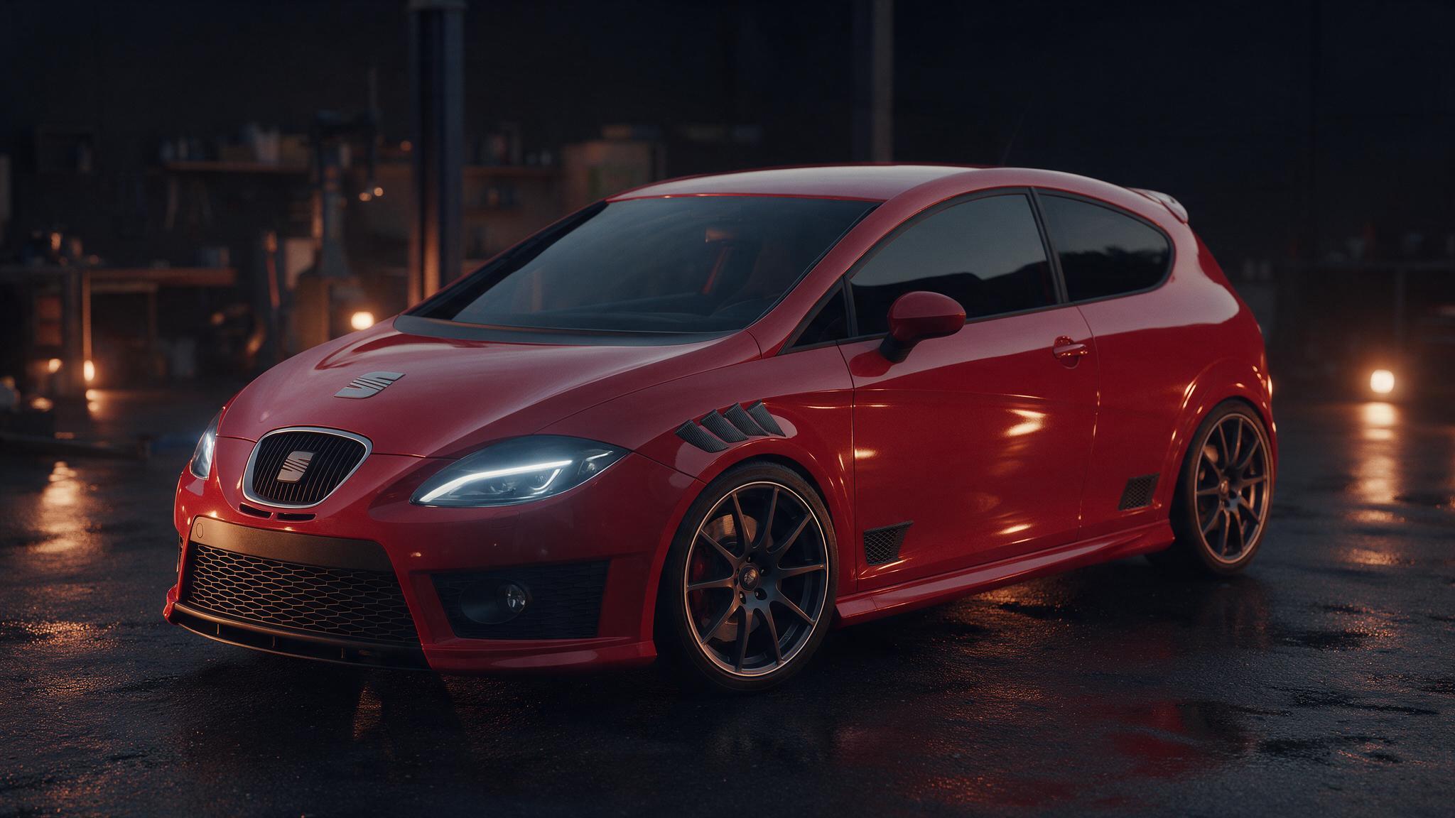 Seat Leon 1P FR 2.0 TFSI in een donkere tuningwerkplaats