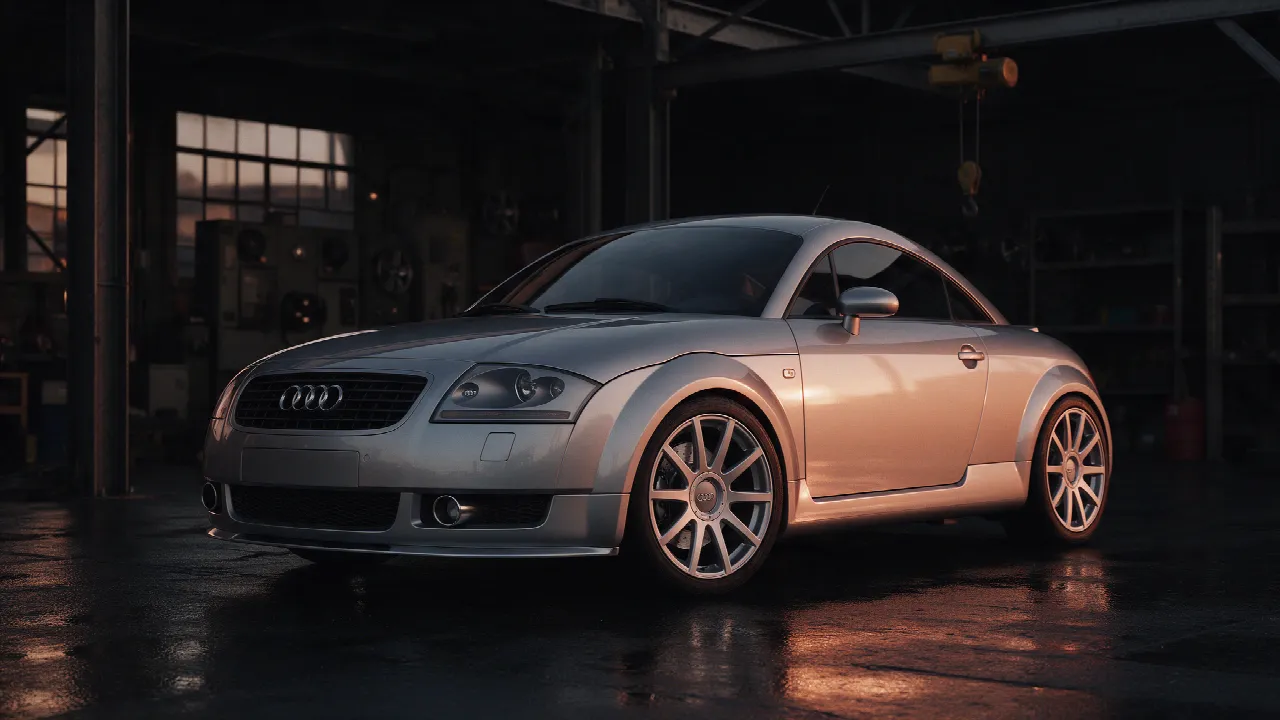 Audi TT 1.8T 225 quattro in een donkere werkplaats