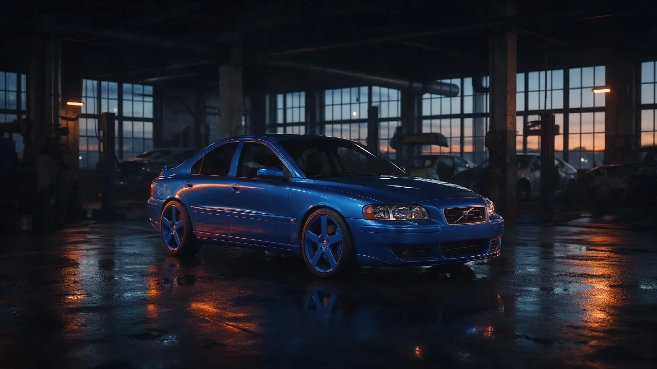 Volvo S60 R in een donkere tuningwerkplaats