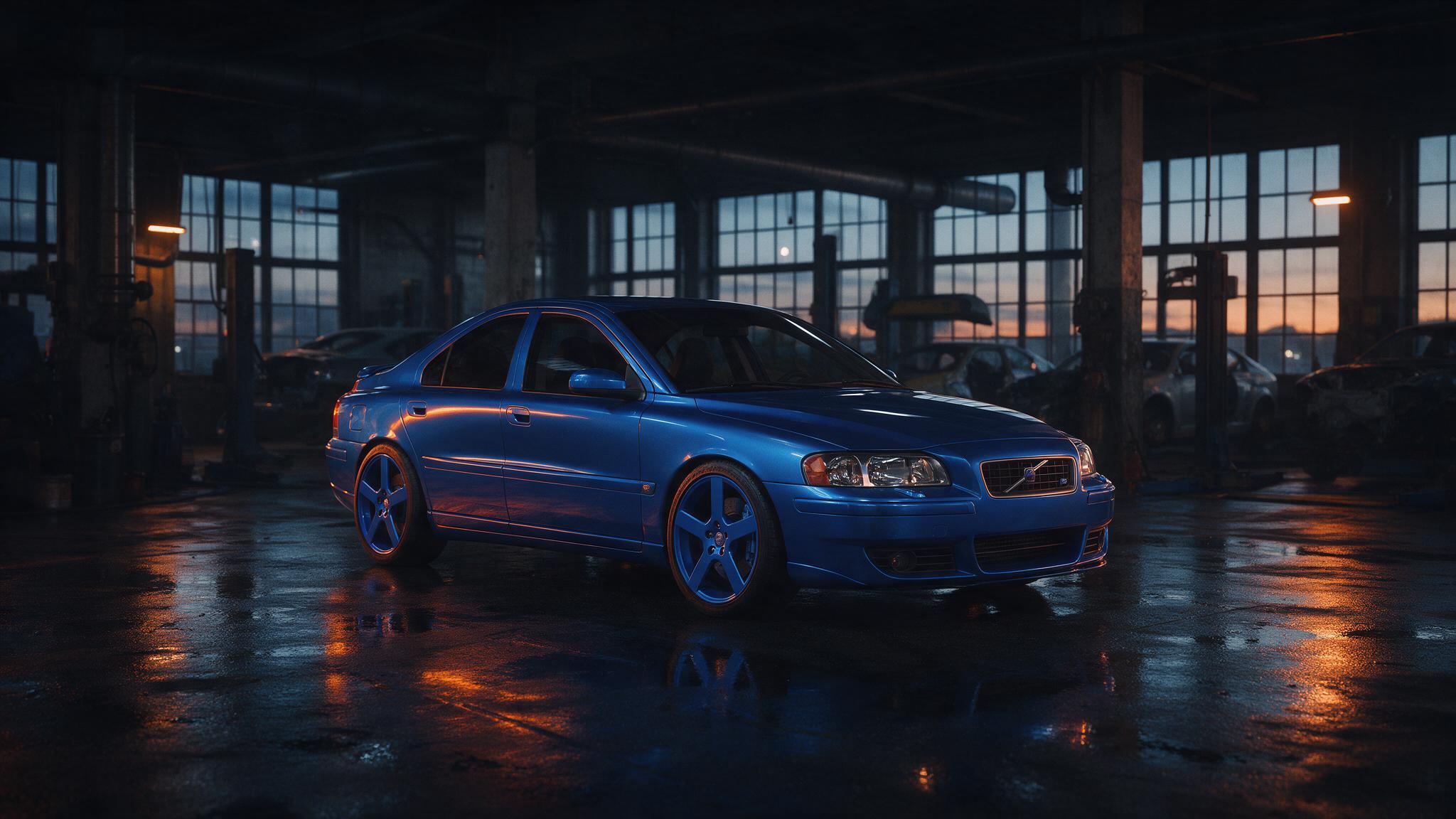 Volvo S60 R in een donkere tuningwerkplaats