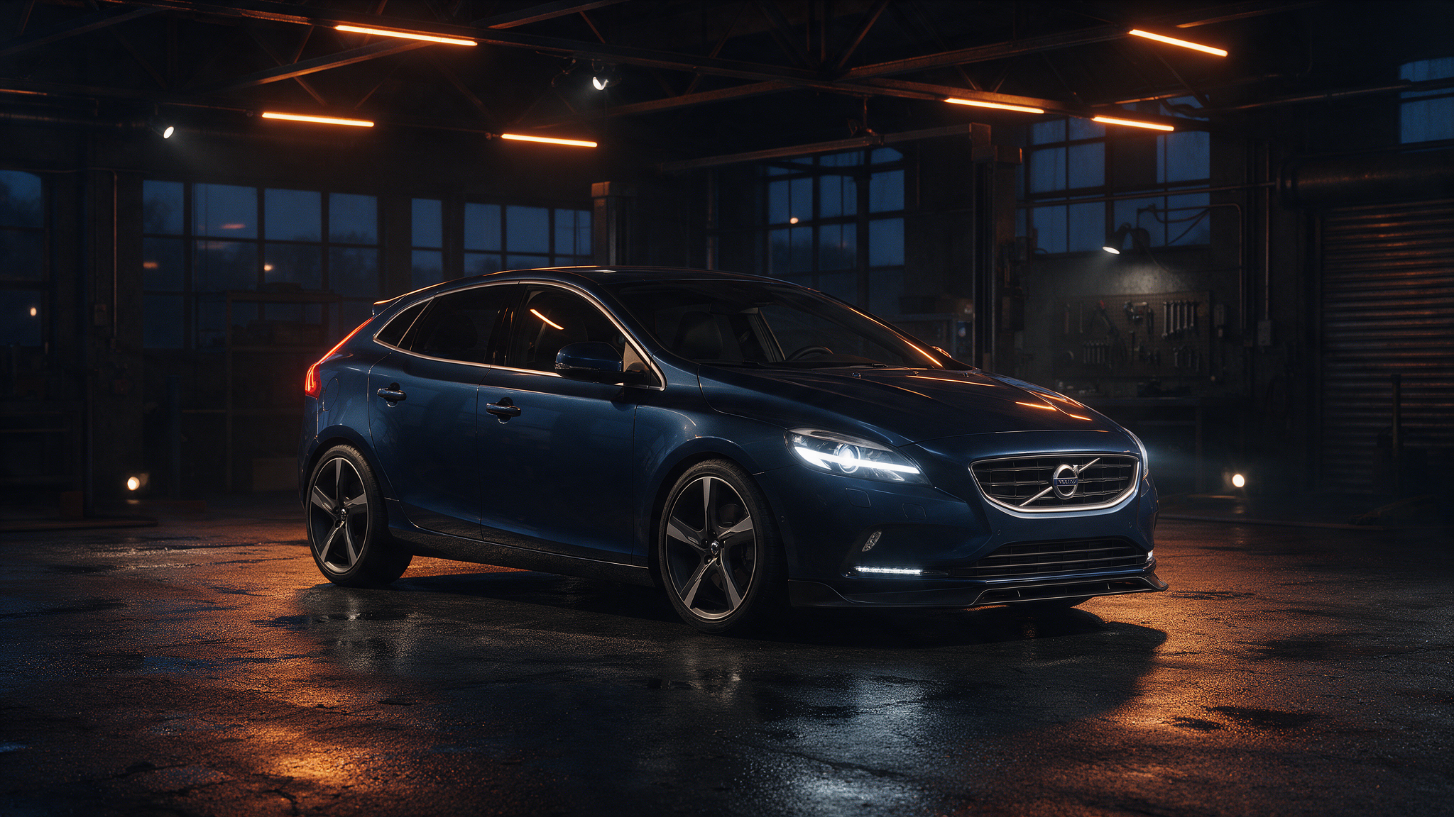 Volvo V40 T4 in een donkere werkplaats