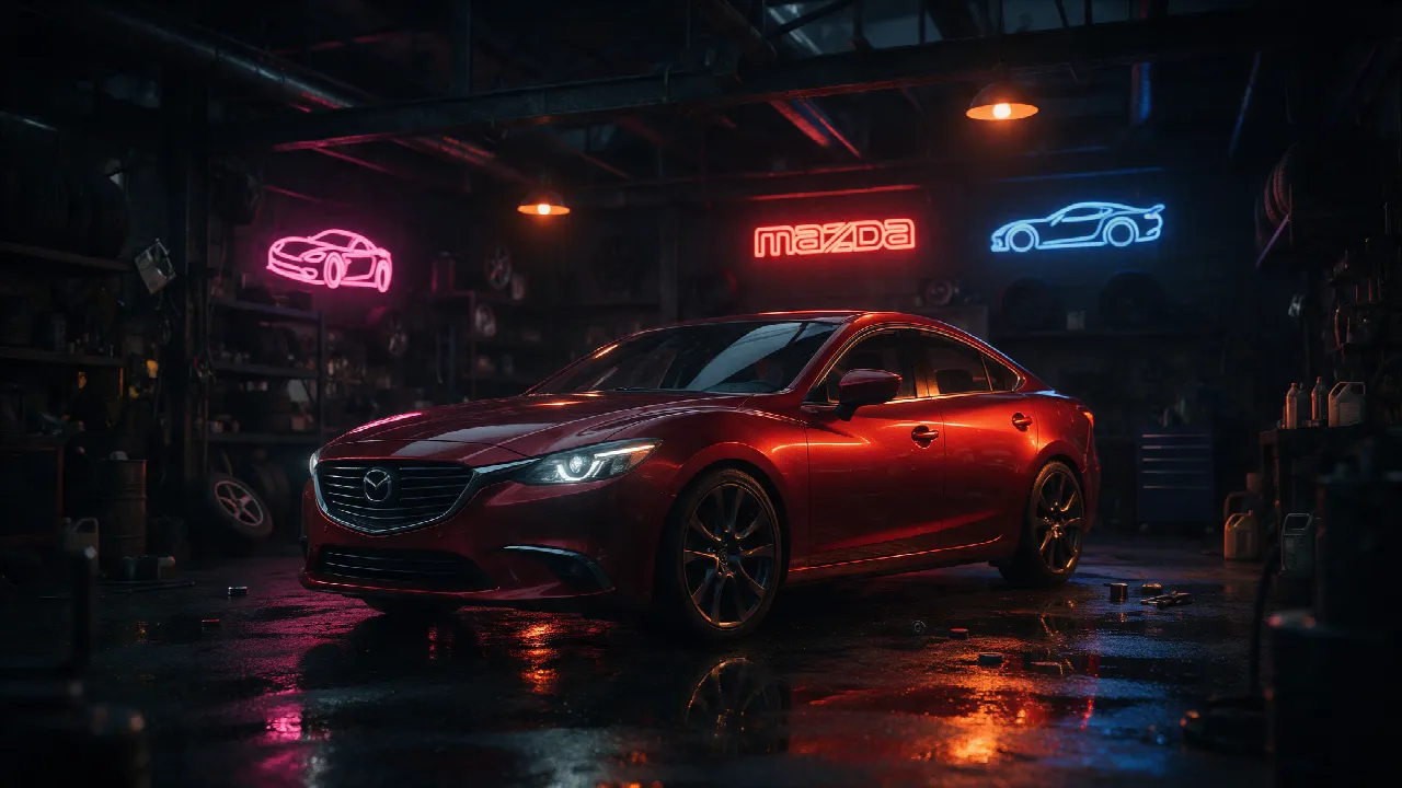 Mazda 6 SkyActiv-D in een donkere werkplaats