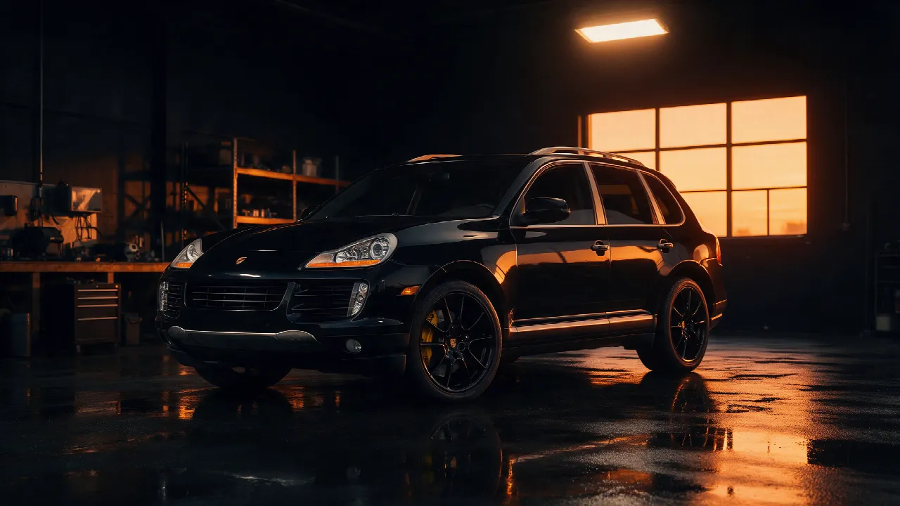 Porsche Cayenne 957 diesel in een donkere werkplaats