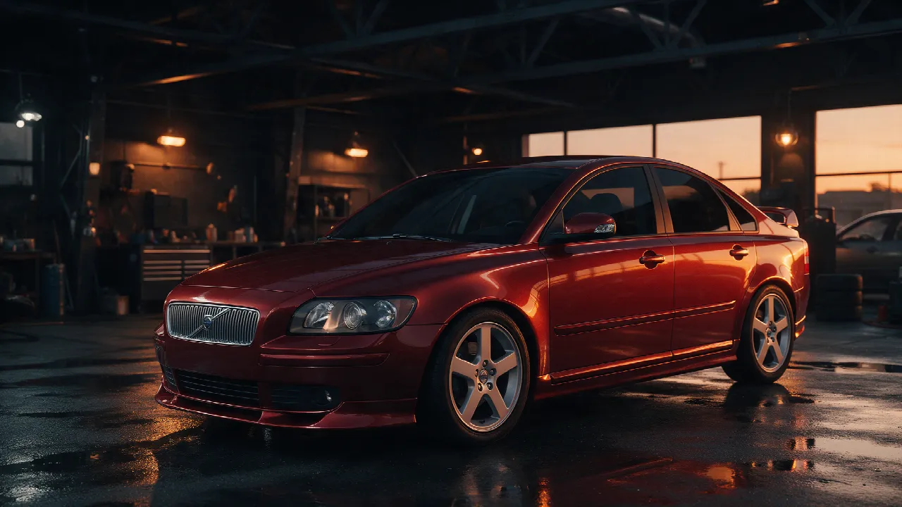 Volvo S40 T5 in een donkere werkplaats