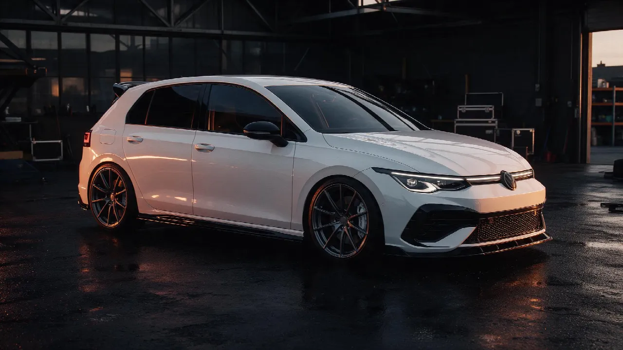 Volkswagen Golf 8 1.5 TSI in donkere tuningwerkplaats
