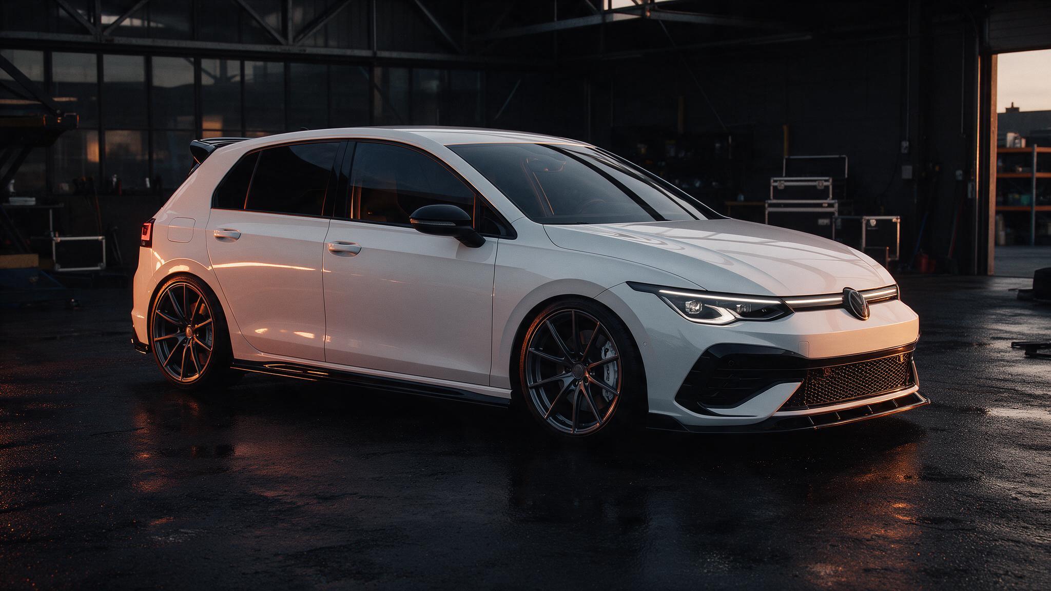 Volkswagen Golf 8 1.5 TSI in donkere tuningwerkplaats