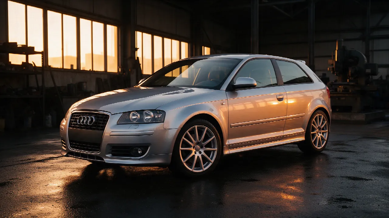 Zilveren Audi A3 8P 1.8 TFSI in donkere werkplaats