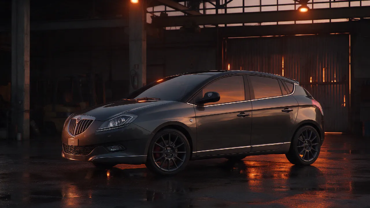 Lancia Delta 1.8 T-Jet in een donkere werkplaats bij schemering