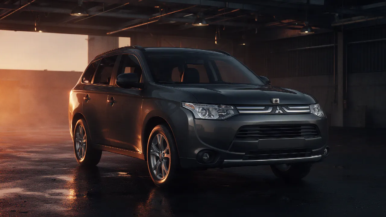 Mitsubishi Outlander 2.2 DiD in een donkere werkplaats met oranje licht