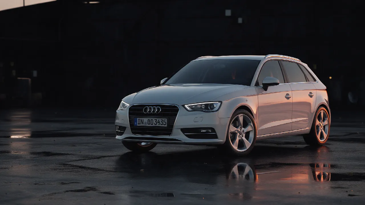 Audi A3 8V Sportback in donkere werkplaats bij schemering
