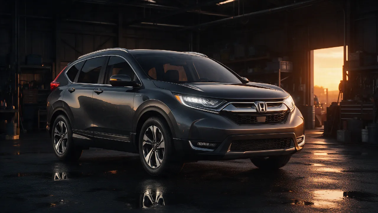 Honda CR-V 1.5 VTEC Turbo, driekwart vooraanzicht in een donkere werkplaats