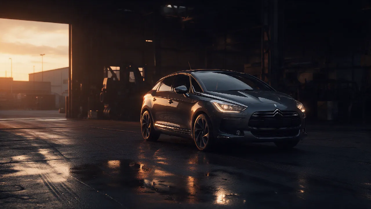 Donkergrijze Citroën DS5 in een donkere werkplaats